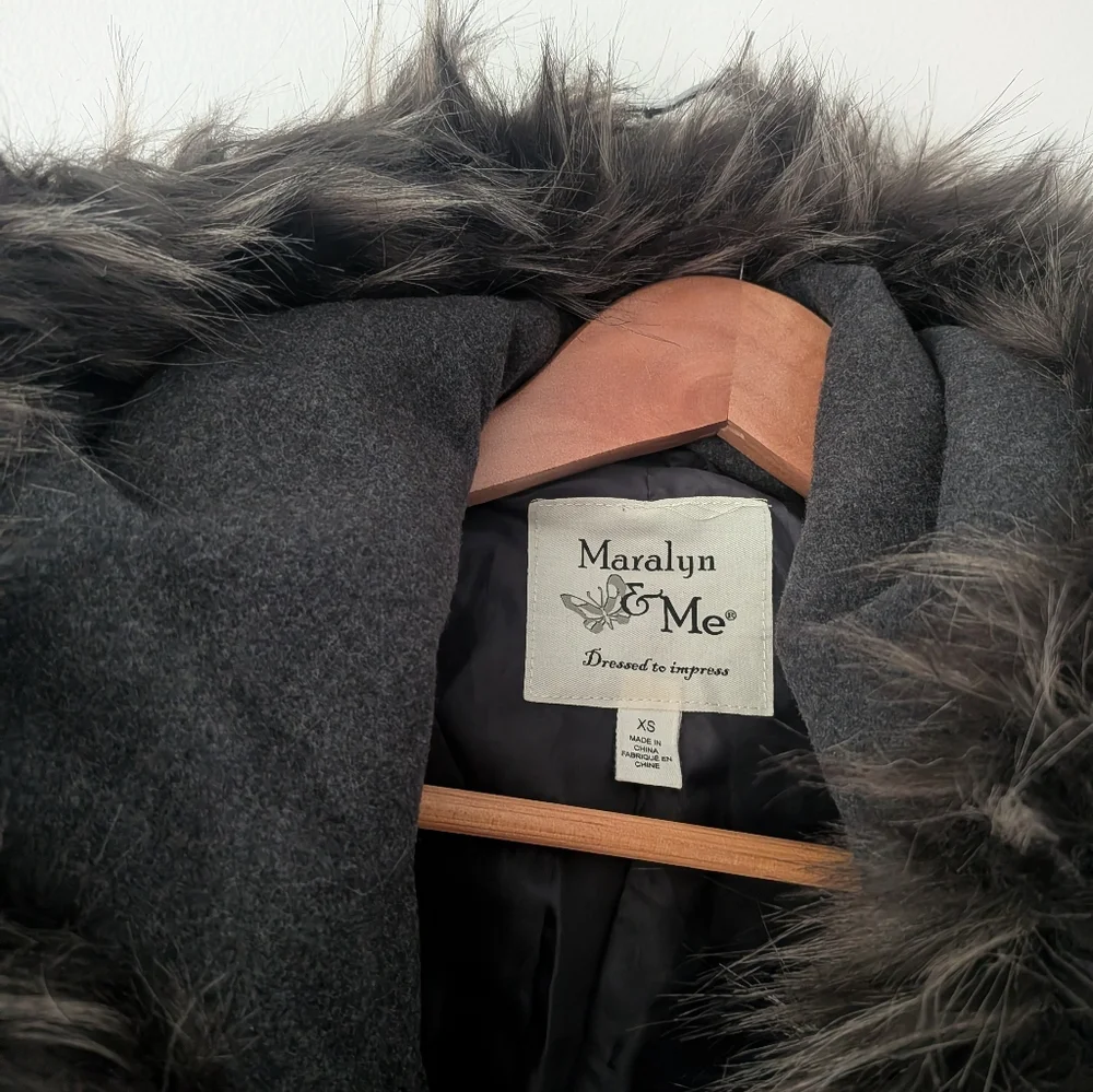 Maralyn & Me Grey Faux Fur Hooded Parka Jacket - Picture 3 of 10